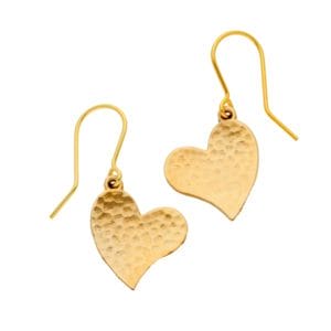 Heartbeat beaten heart drop earrings in bronze
