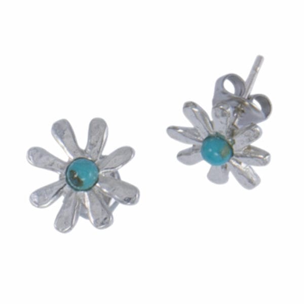 Dahlia stud earrings with turquoise cab