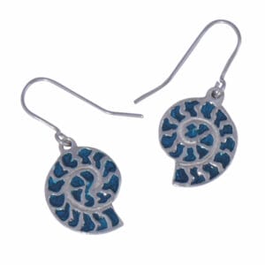 Ammonite drop earrings in blue