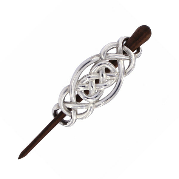 Celtic knot hairslide with American black walnut wooden pin