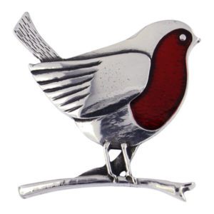 large robin on a branch brooch