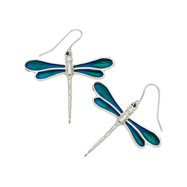 Dragonfly enamelled drop earrings