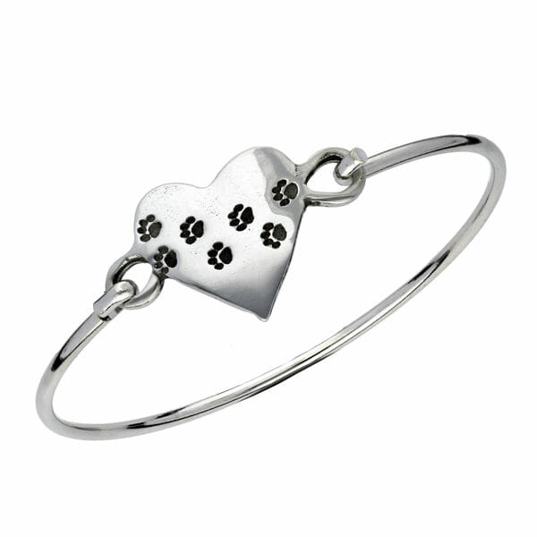 Pewter paw print heart clip bangle