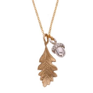 Bronze oak leaf and pewter acorn pendant