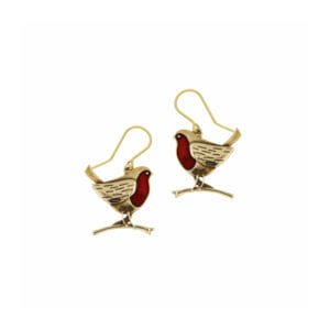 Bronze Robins on branches drop earrings