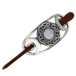 Pewter triple moon hairslide with wooden pin