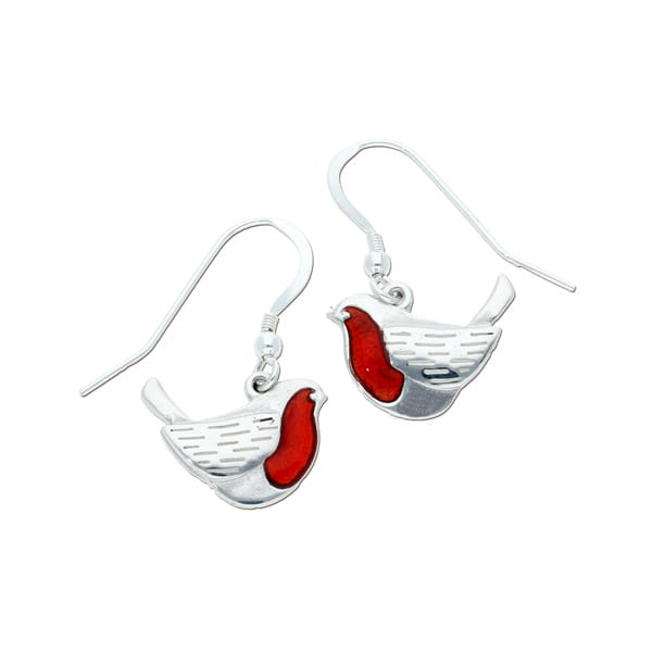 Silver robin earrings