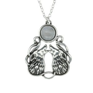 Howling wolves moonstone pendant