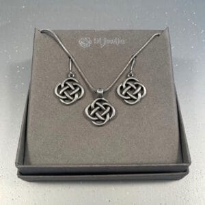 Pewter square knot pendant and earrings set
