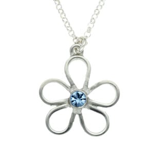 Cornish tin Flower pendant with aqua blue crystal