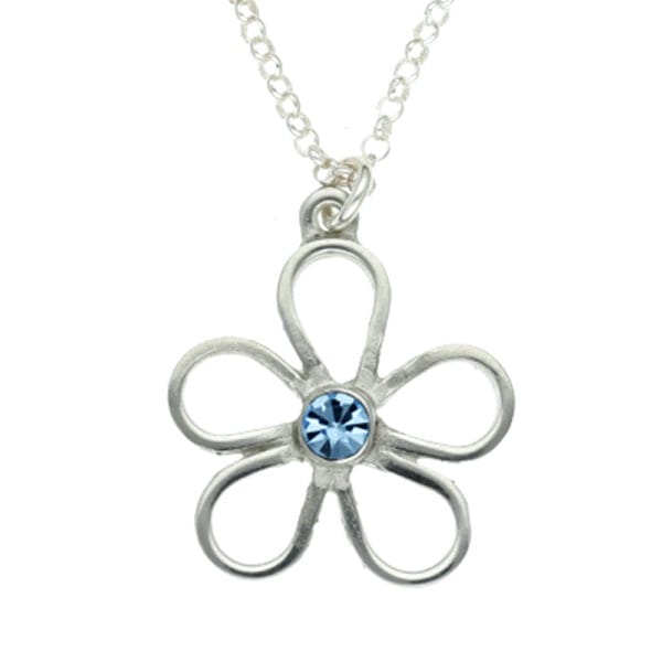 Cornish tin Flower pendant with aqua blue crystal