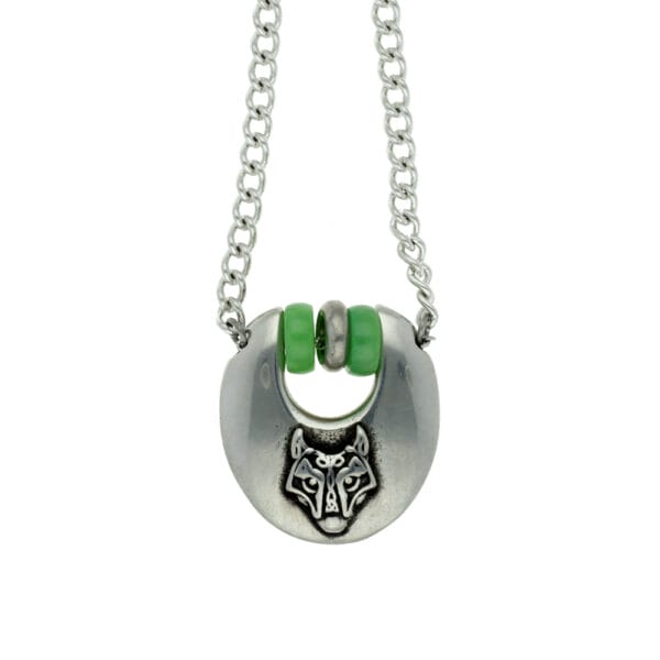 Chunky wolf head with jade pendant