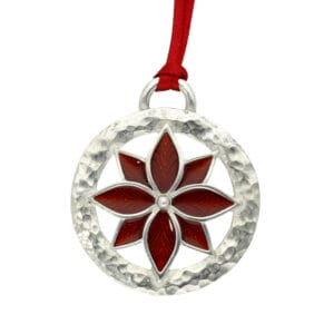 Pewter Christmas decoration with enamelled poinsettia