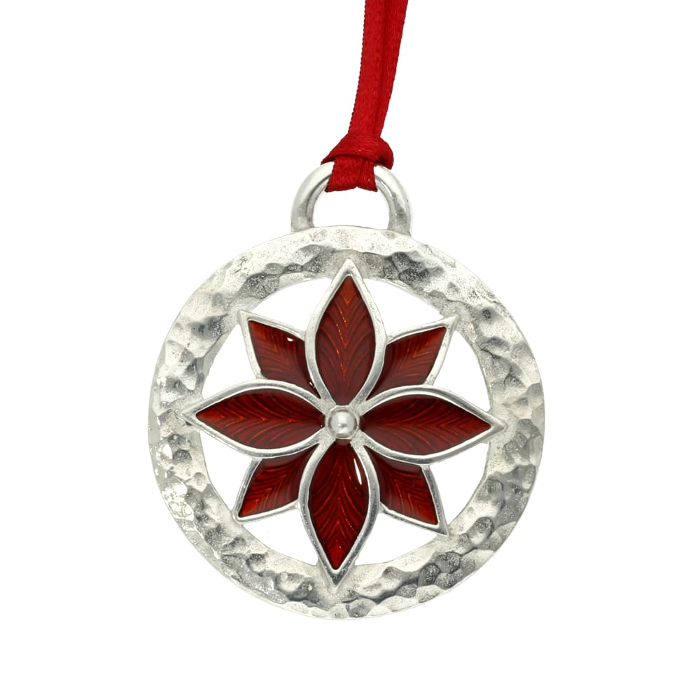 Pewter Christmas decoration with enamelled poinsettia