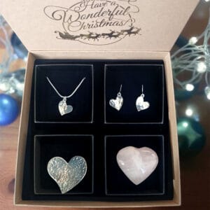 Christmas hearts gift box containing four heart items