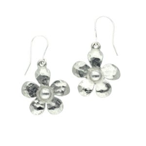 Pewter planished flower drop earrings